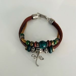Handmade Brown Leather Charm Bracelet